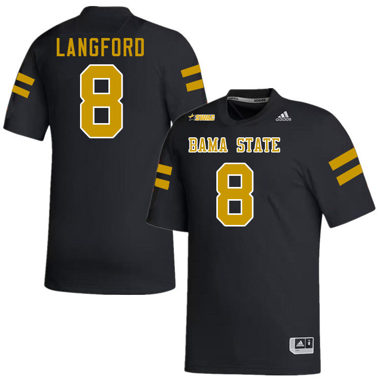 Alabama State Hornets #8 Jayvius Langford College Football Jerseys Stitched-Black